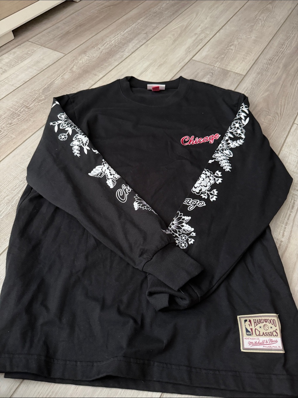 Mitchell & Ness Black Chicago Floral Long Sleeve Tee